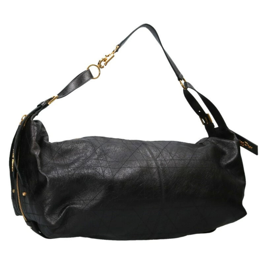 Christian Dior JOURNEY Flat Cannage Leather Shoulder Bag Black Gold